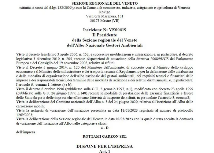 Integrazione CER autorizzazione trasporto 